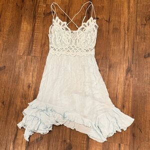 Free People Adella Light Blue Lace Mini Dress